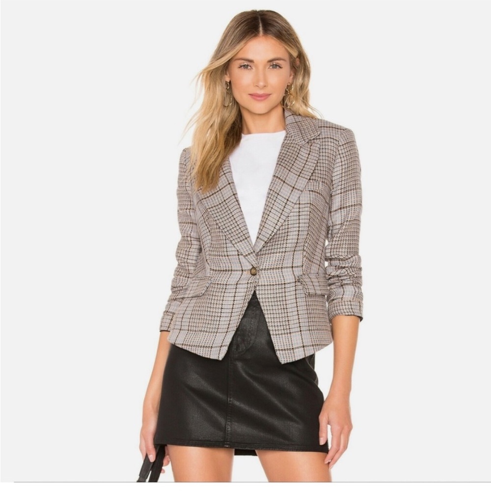 Free People Chess Plaid Linen Blazer